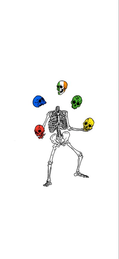 a drawing of a skeleton juggling colorful balls One Direction Halloween Colorful Skull Illustration, Halloween Decoration Ideas, Skeleton Art Design, white