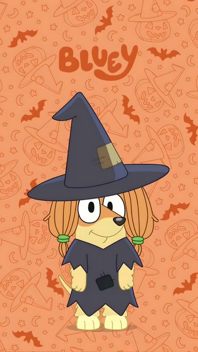a cartoon dog wearing a witches hat Bingo Halloween Spooky Halloween Costumes, Bluey Halloween, Bluey And Bingo Fall, sandy brown