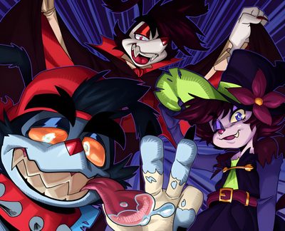 three cartoon characters are posing for the camera with their arms in the air and one has his hand up Halloween Animaniacs Yakko Warner Cosplay, Yakko Warner Fanart, Animaniacs Fanart, dark slate gray