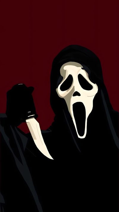 a person in a black robe holding a knife with their mouth open and wearing a ghost mask Halloween Scary Scream Ghostface Halloween Pictures, Ghost Face Animated, Ghost Face Aesthetic, black