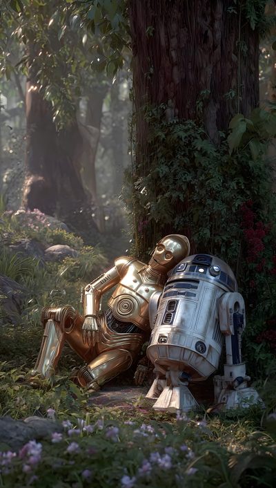a star wars character laying on the ground next to a tree in a wooded area Star Wars Halloween Phone Star Wars Animated, Star Wars Moving Background, Iphone 17 Pro Max Star Wars, dark slate gray