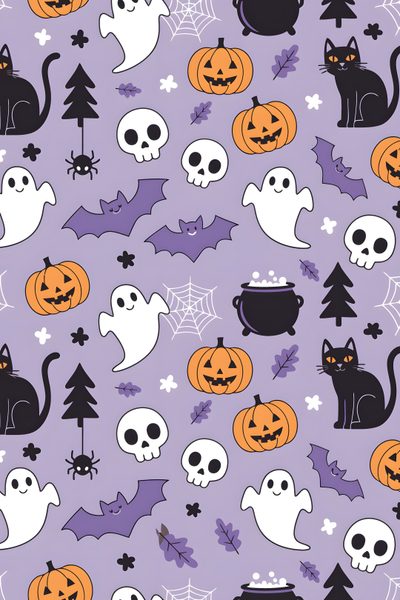 halloween seamless background with pumpkins, bats and skulls Halloween Pattern Halloween Stickers, Purple Halloween, Cute Cute Purple Halloween, Diy Candy Wrappers, silver