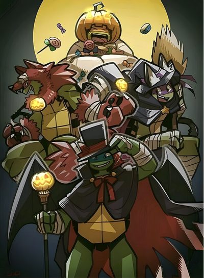 an image of a bunch of cartoon characters Tmnt Halloween Tmnt Halloween, Tmnt Halloween Pfp, Ninja Turtles Halloween, Tmnt Witch, dark slate gray