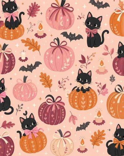 an image of halloween pumpkins with cats on them Halloween Pastel Cat Halloween Cat, Black Cat Halloween, Black Cat, Halloween, peach puff
