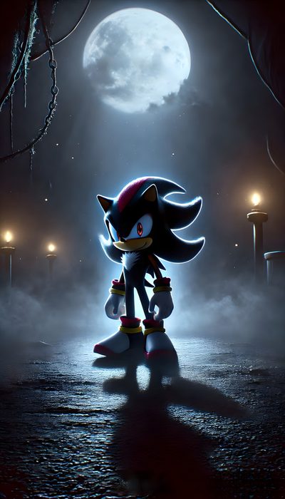 sonic the hedgehog standing in front of a full moon with street lights behind him Shadow The Hedgehog Halloween Shadow The Hedgehog Movie Full Body, Sonic Tails And Shadow, Sonic 3 Shadow, dark slate gray
