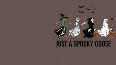 three ducks dressed up as witches and ghostes with the words just a spooky goose Halloween Goose Laptop Backgrounds, Halloween For Laptop, Scary, Halloween For Macbook, dim gray