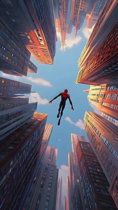 a man flying through the air between tall buildings Spiderman Halloween 4k Iphone Marvel Background, Spiderman Tattoo, Spiderman Poster, dim gray