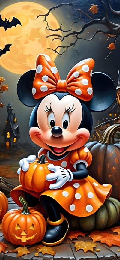 a mickey mouse sitting on top of a pumpkin Minnie Halloween Mickey Mouse Halloween Iphone, Disney Halloween Iphone, Minnie Halloween, saddle brown