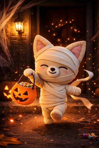 a cartoon character dressed as a cat holding a pumpkin Halloween Stray Kids Kids, maroon