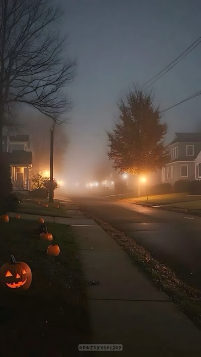 some pumpkins are sitting on the sidewalk in the fog Halloween Not Blurry Fall Boards, Miss You Already, Fall Inspo, Fall Vibes, Halloween Themes, dark slate gray