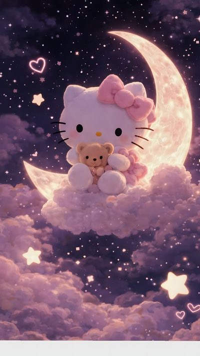 a hello kitty sitting on top of a cloud with a teddy bear in it's lap Pink Hello Kitty Halloween Hello Kitty Imajenes, Hello Kitty Wallpaprr, Iphone Hello Kitty, dim gray