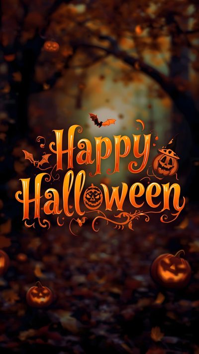 an animated halloween scene with pumpkins and bats in the air, as well as words that read happy halloween Happy Halloween For Phone Happy Halloween Eve, Happy Halloween Aesthetic, Happy Halloween Spooky, black