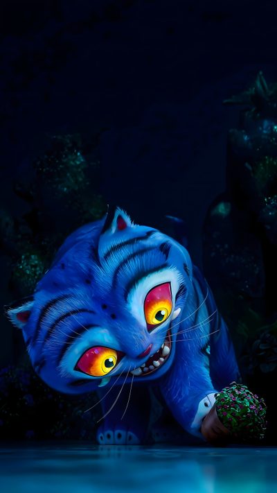 a blue cat with orange eyes and yellow eyes is looking at something in the dark Kpdh Halloween The Sea Beast, Blue Cat 4k, The Croods, Luck Movie, Animal Movie Hd, Animal Movie, black