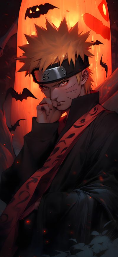an anime character is holding his hand up to his face with bats flying around him Halloween Naruto 1080p Anime Phone Naruto, Naruto Pumpkin, Naruto Cool Hd, Naruto Halloween, black