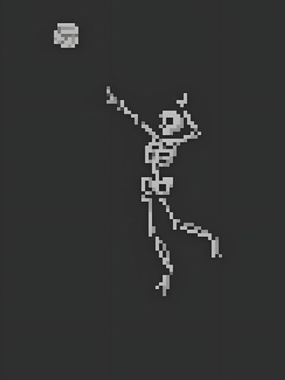 a pixel art image of a skeleton playing with a frisbee in the dark Volleyball Halloween Aesthetic Volleyball Drawing, Pixel Art Voley, Volleyball Aesthetic Drawing, dark slate gray