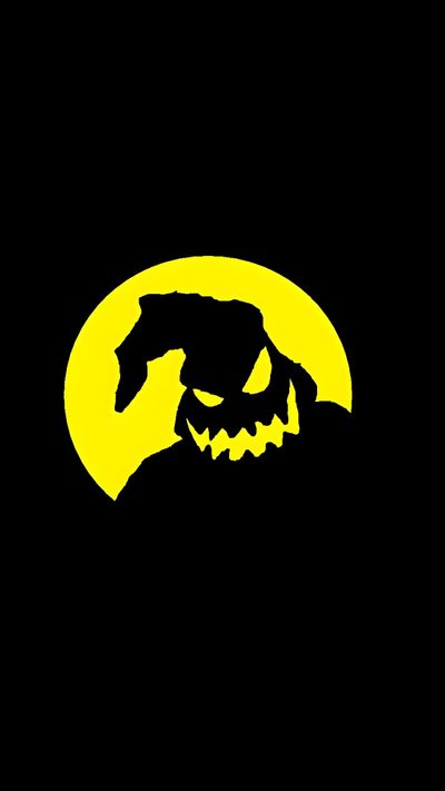 a black and yellow background with the silhouette of a monster head in front of a full moon Halloween Bogey Halloween Party Decoration Ideas, Halloween Spooky Silhouette, Oogie Boogie Silhouette On Black Background,