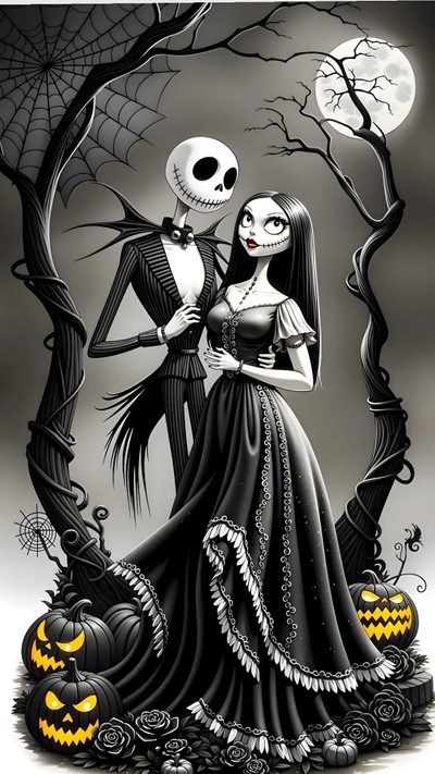 a couple dressed up as jack and sally from the nightmare before they were married in halloween Halloween Jack And Sally Jack Skellington And Sally, Jack Sally, Jack And Sally, dark slate gray