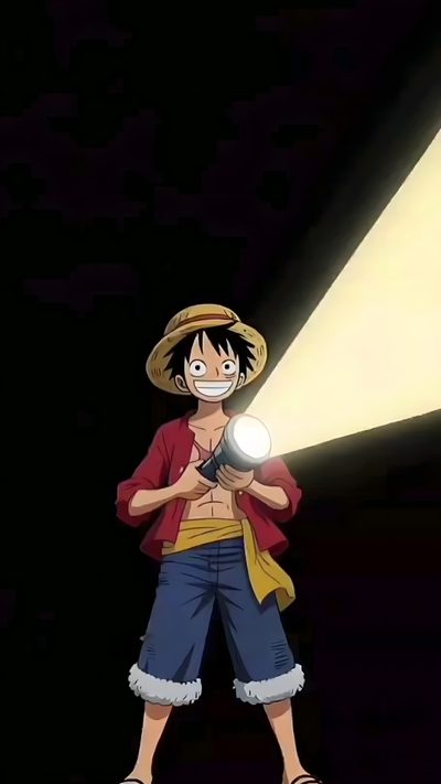 one piece is standing in the dark with his hat on and holding a light beam Luffy Halloween Luffy Live Phone, Luffy Gif, Moving Luffy, Live Luffy, One Piece Luffy Animated, black