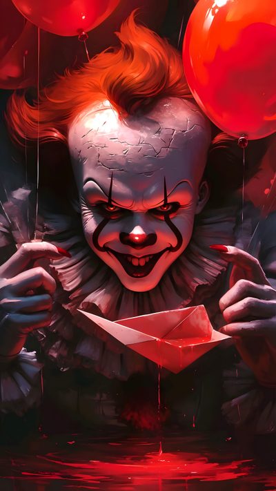 a creepy clown with red hair holding a piece of paper Clown Halloween Freddy Krueger Tattoo, Pennywise Tattoo, Image Halloween, Clown Horror, maroon
