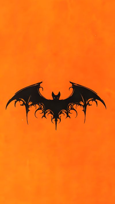 an orange background with a black bat on the front and bottom part of it's wings Vintage Halloween Orange Halloween Bat Design, Black Bat On Orange Background, Halloween Party Decoration Ideas,
