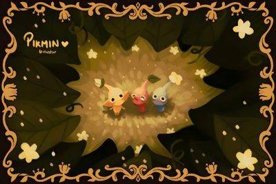 two small cartoon animals sitting on top of a leaf Pikmin Halloween Pc, Nintendo Pikmin, Silly Pictures, Pikmin 2 Art, Pikmin Computer, Nintendo, black