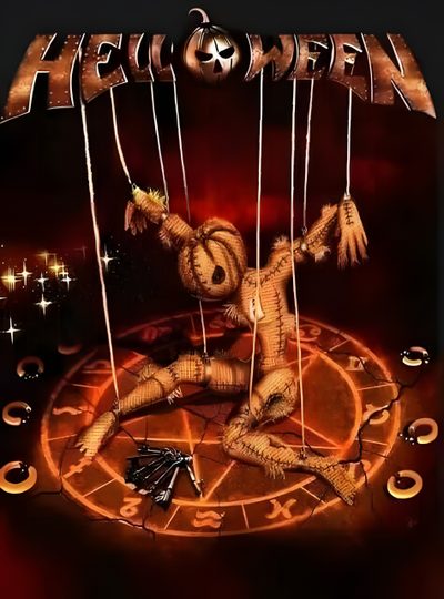 an image of a clock with a rat hanging from it's sides and the words helloween written in gold Wrecking Ball Halloween Iron Maiden The Number Of The Beast, Iron Maiden Sarcophagus, Pentagram Metal Band Meme, black