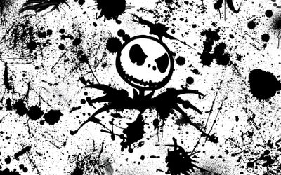 a black and white painting with splats on it Happy Halloween Jack Skellington The Nightmare Before Christmas, Halloween, Christmas Hd, white smoke