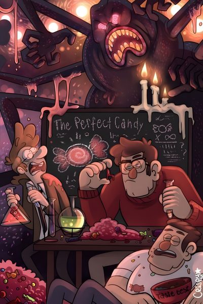 two men sitting at a table in front of a blackboard with writing on it Gravity Falls Halloween Gravity Falls Halloween, Halloween Gravity Falls, Gravity Falls Trick Or Treat, dark slate gray