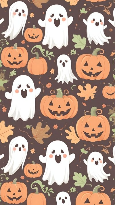 halloween seamless background with pumpkins and ghost Halloween Custom By Tinydesigns Cute Backgrounds Halloween, Cute Halloween For Ipad, Halloween For Ipad, rosy brown
