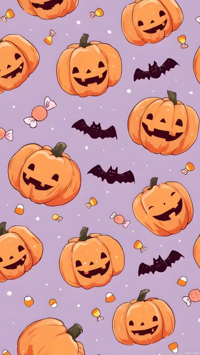 halloween pumpkins with bats and bats in the background on a purple wallpaper pattern Halloween Bats And Pumpkins - Lilac Halloween Cute, Kawaii, Cute For Phone, Aesthetic Iphone, silver