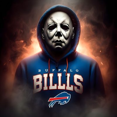 a man in a buffalo hoodie with a mask on his face and the words bills painted on it Buffalo Bills Halloween Buffalo Bills Halloween, Buffalo Bills Mafia Logo Png, Buffalo Bills 2025, dark slate gray