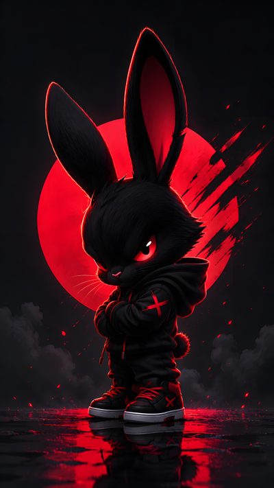 an animated rabbit is standing in front of a red moon Halloween Bunny Hd Boss Bunny, 3d Images, Bunny Icon, Apple Watch Custom Faces, Evil Bunny, black