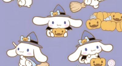 an image of some cartoon characters with pumpkins Cinnamoroll Halloween Laptop Snoopy, Halloween Cinnamon Roll Hello Kitty, Cinnamoroll Sanrio Halloween, dark gray