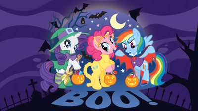 many ponies are standing in front of a full moon with bats and pumpkins Halloween Pony Mlp Halloween Pfp, My Little Pony Fall, Mlp Halloween Icons, Mlp Halloween, dark slate blue