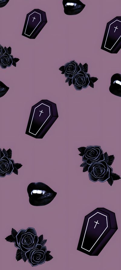 several black and white objects on a purple background with roses in the middle, including lipstick Cute Halloween Coffin Aesthetic Coffin, Cute Goth Phone, Emo Goth, Cute Coffin Phone, Coffin, gray