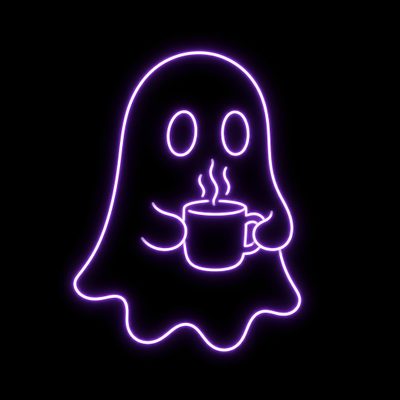 a neon ghost holding a cup of coffee Neon Purple Halloween Neon Ghost, Short Poems About Love, Doodle Videos, Dark Purple, Tea Art, Purple, black