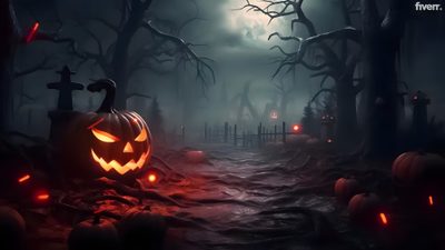 a halloween scene with pumpkins on the ground Halloween 4k Video 4k Animation, Halloween Tv Background 4k, Halloween Graveyard Background 4k, black