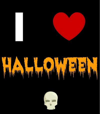i love halloween with a skull and a red heart on the black background, illustration I Love Halloween Love Halloween, I Love Halloween, I Love Halloween Quotes, Halloween Love Images, black