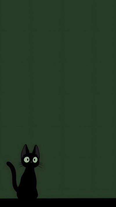 a black cat sitting on top of a floor next to a green wall with the words, Halloween Black Cat Green Green Medical, Dark Green, Olive Core Aesthetic, Green Simple, dark slate gray