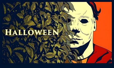 an image of a man with a creepy face and leaves in front of him that says halloween Halloween 2018 Michael Myers Ipad, Horror Movie Desktop, Michael Myers Cover Photo, dark slate gray