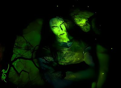 a man with green paint on his face and body in the dark, surrounded by trees Type O Negative And Pantera On Halloween Type O Negative October Rust Cover, Type O Negative Pc, Type O Negative, black
