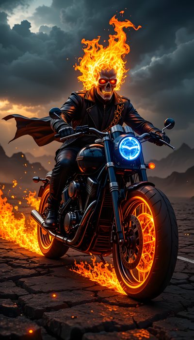 a skeleton riding a motorcycle with flames coming out of it's back tire and helmet Halloween Motorcycle Ghost Rider Hd, Ghost Ride, Rider Pic, Ghost, Ghost Hd, Skeleton, dark slate gray