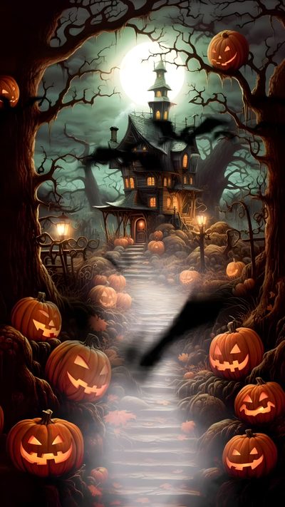 an image of a halloween scene with pumpkins Halloween Live Iphone Spooky Animated Scene, Spooky Animation Background, Spooky Animated Background, dark olive green