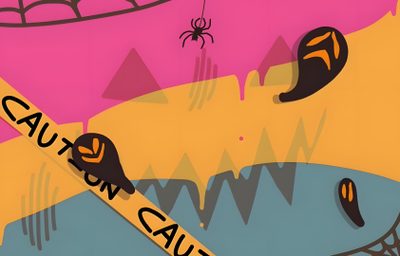 an image of a poster that says caution can't kill the spider with it Halloween Pride Flag Halloween Pan Flag, Omni Halloween Flag, Aroace Halloween Flag, sandy brown