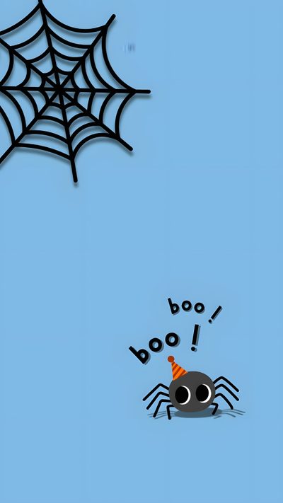 a spider with a halloween hat on its head is in front of a blue background Blue Cute Halloween Halloween,