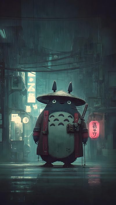 an animated character is standing in the rain Totoro Halloween Animate, S26 Ultra, New Live, Animes, My Neighbor Totoro, App, dark slate gray