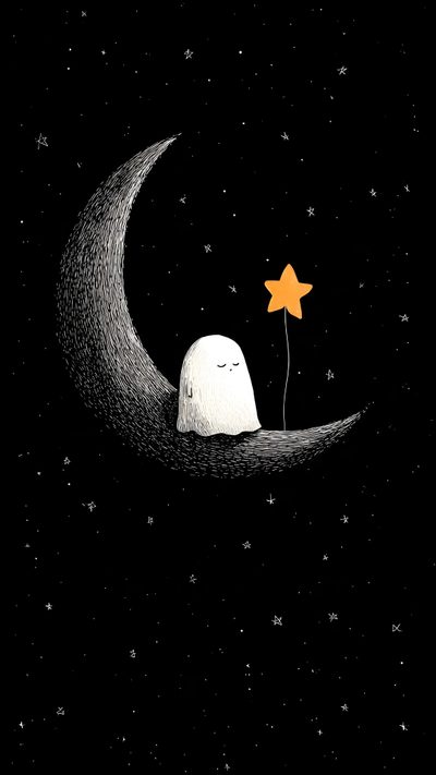 a drawing of a white rock sitting on the moon with a yellow star in its mouth Moon Halloween Astronaut, Black Canvas Art, Cute Panda, Halloween Everyday, Tumblr, Fairytale Art,