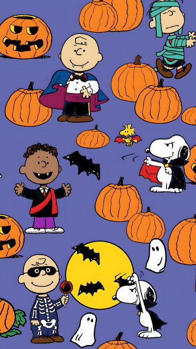 charlie brown halloween wallpaper with pumpkins and jack - o'- lanternes Charlie Brown Halloween Iphone Halloween Cartoon Characters, Halloween Party Decoration Ideas, Kids Halloween Costume Inspiration, slate blue
