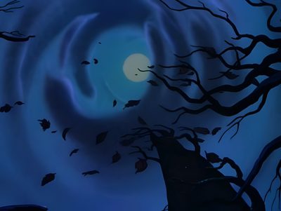an animated scene with bats flying in the night sky and trees blowing in the wind Halloween Laptop Gif Old Halloween Cartoon, Halloween Aesthetic Videos, Disney World Halloween Aesthetic, midnight blue
