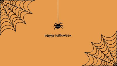 a spider on a web with happy halloween message Cute Aesthetic Halloween For Computer Aesthetic Ipad Horizontal Halloween, Halloween Tablet, Halloween Wide Widget, sandy brown